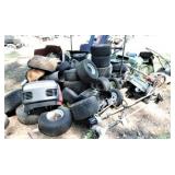 Mower Parts, Tires, Weed Eaters, and Engine Stand