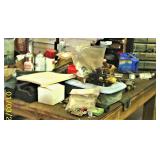 WOODE SHOP TABLE, 8 FT (PLUS CONTENTS)