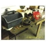 BROWN (6FT) SHOP TABLE with contents