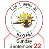Lot 1 sells at 6:00 PM on Sunday, Sept. 22