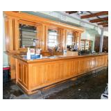 Wooden Bar Counter w/ Back Bar, 19 ft/foot rails