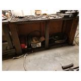 Wooden frame metal top work table approximately