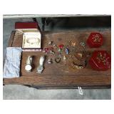 Assorted jewelry w/ 2 watches and cases Assorted jewelry w/ 2 watches and cases