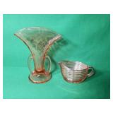 Pink Depression Glass Vase and Creamer Pink Depression Glass Vase and Creamer