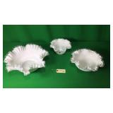 Fenton Fluted Milk Glass Bowls x3 Fenton Fluted Milk Glass Bowls x3