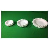 3 Hobnail Milk Glass Ashtrays 3 Hobnail Milk Glass Ashtrays