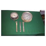 2- Vintage Gauges & 3- Railroad Spikes 2- Vintage Gauges & 3- Railroad Spikes