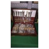WM Rodgers & Son Silverware In Wood Case WM Rodgers & Son Silverware In Wood Case