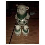 Pig cookie jar, salt and pepper shakers. One Pig cookie jar, salt and pepper shakers. One