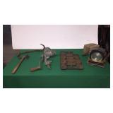 Grinder, Hay Hook, Cast Iron Pan, Pulley, Etc. Grinder, Hay Hook, Cast Iron Pan, Pulley, Etc.