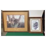 Framed Raccoon & Bird Prints Framed Raccoon & Bird Prints