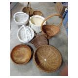 Wooden bowl and wicker baskets Wooden bowl and wicker baskets