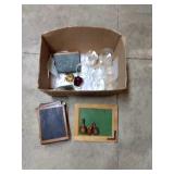 Box lot of glass drinkware, book, ect Box lot of glass drinkware, book, ect