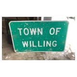 Town of Willing Metal Road Sign