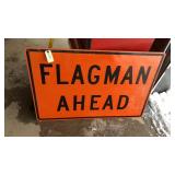 Flagman Ahead Metal Road Sign