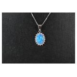Oval Blue Opal Sterling Silver Pendent with Chain Oval Blue Opal Sterling Silver Pendent with Chain