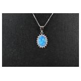 Oval Blue Opal Sterling Silver Pendent with Chain