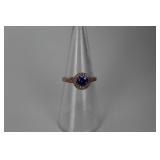 Halo Style Tanzanite Sterling Silver Size 7 RIng