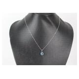 Round Aquamarine Sterling Silver Pendent W/ Chain