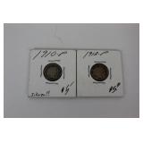 2 Barber Dimes 1910 & 1912 2 Barber Dimes 1910 & 1912