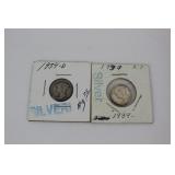 2 Mercury Dimes 1934 & 1939 2 Mercury Dimes 1934 & 1939