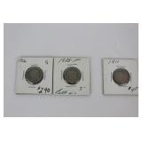 2 Buffalo Nickels and 1 V Nickel