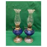 Two Blue Oil Lamps- Matching Two Blue Oil Lamps- Matching