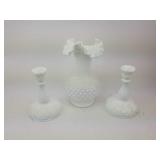Fenton Hobnail Vase and Hobnail Candlesticks Fenton Hobnail Vase and Hobnail Candlesticks