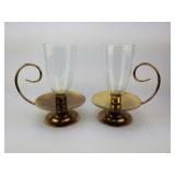 Large Glass Brass Hurricane Chamber Candlesticks Large Glass Brass Hurricane Chamber Candlesticks