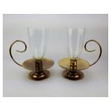 Large Glass Brass Hurricane Chamber Candlesticks