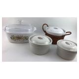 Set of 3- Ceramic bowls w/Lids & Casserole dish