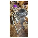 Western Saddle w/ Stand - Stirrup Needs Repair Western Saddle w/ Stand - Stirrup Needs Repair