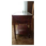 Mahogany End Table With Drawers, Glass Top