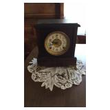 Sessions Mantle Clock W/ Key, Doily Sessions Mantle Clock W/ Key, Doily