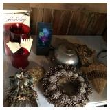 Lot- Red Globe, Bun Pan, Wreath, Fiberoptic Light, Lot- Red Globe, Bun Pan, Wreath, Fiberoptic Light,