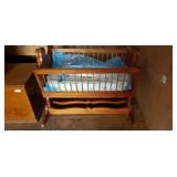 Wooden Rocking Cradle With Mattress