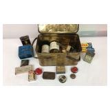 Metal Picnic Basket Filled With Collectible Tins