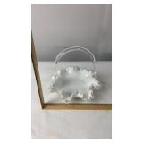 Milk Glass Ruffled Ribbon Basket
