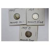 1939, 2-1945 Mercury Dimes