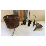 Oil Cans ,Basket, And Funnel