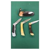 3- Lockback Knives w/ 1- sheath