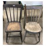 Two Early Kitchen Plank Bottom Chairs
