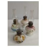 Painted White Glass Oil Lamps (4)