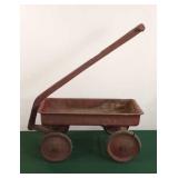Antique Toy Little Red Wagon Wood Handle