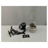 Vintage Cast Iron Wall Sconce with Oil Lamp