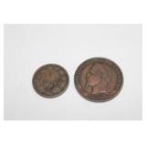1881 Austria Coin & 1862 French Coin