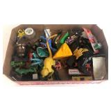 Box of Plastic Toys, Trains, Tractors