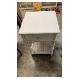 White Wicker End Table