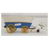 Cast Iron Horse Drawn Blue Wagon with Cloth Cover