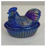 Westmoreland Cobalt Carnival Rooster on Nest